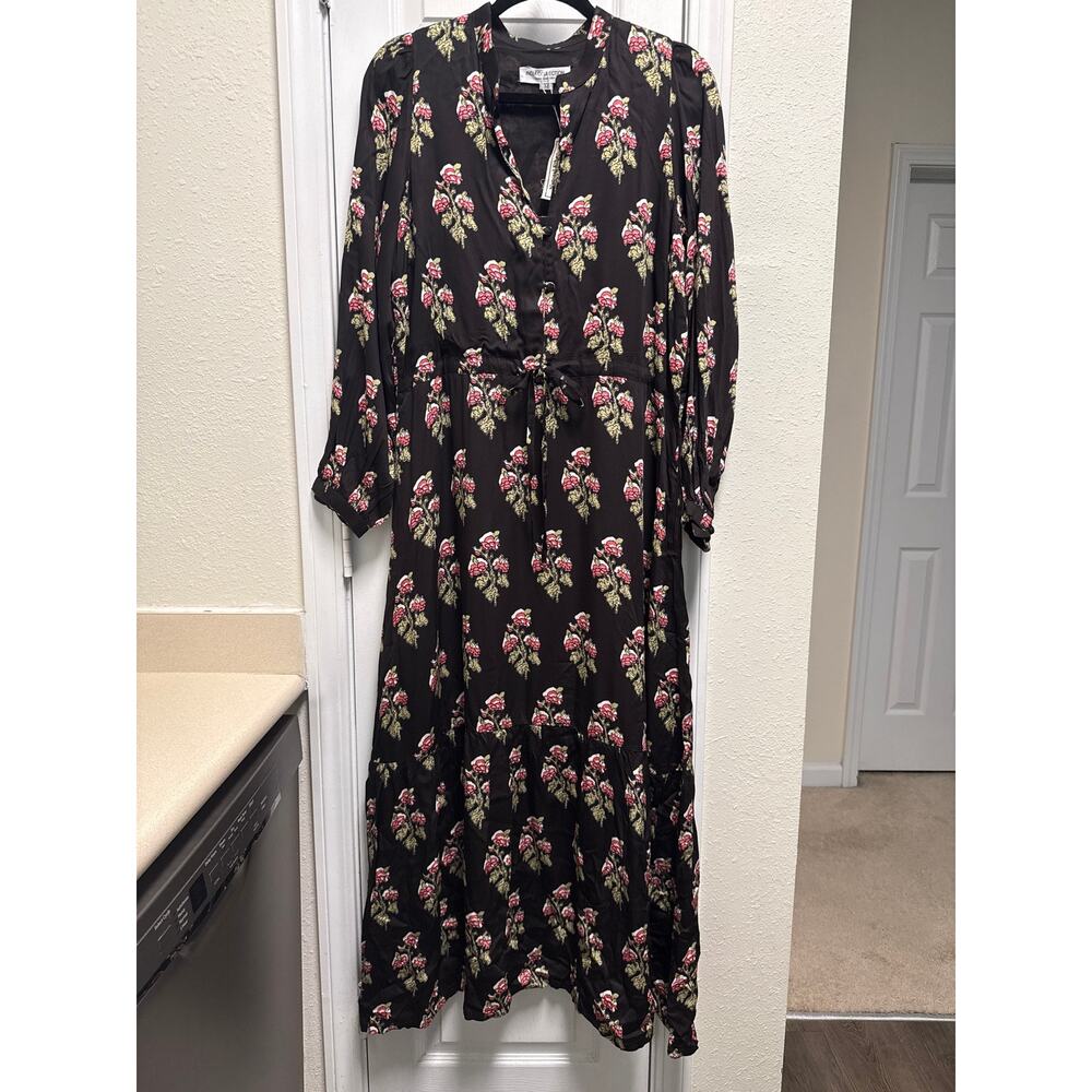Emerson Fry India Collection Black Long Sleeve Floral Block Print Dress Size Med - Picture 2 of 9